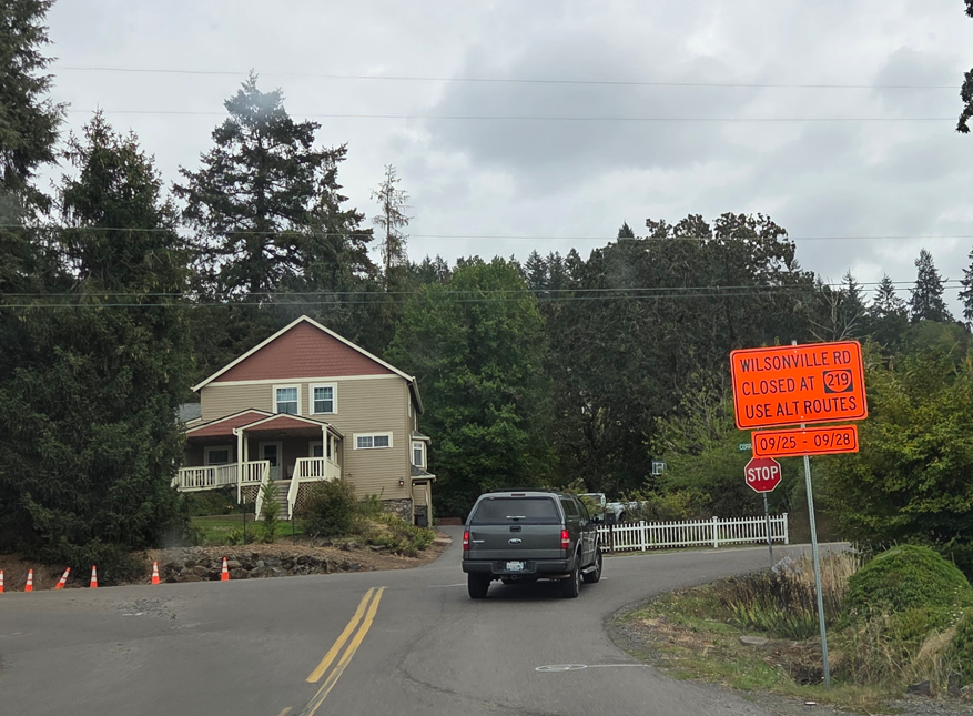 Wilsonville detour sign at Renne Rd