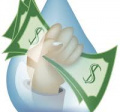 graphic with a water dropplet and a hand holding money