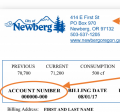 screen capture of Newberg's municipal services statement or utility bill