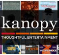Kanopy logo with available media in the background