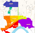 A map of the Newberg Urban Renewal area that shows the different project districts 