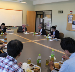 Representatives from Newberg, Consular Office of Japan, and local Japanese businesses talk over lunch