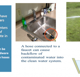 Hoses submerged in buckets and chemicals can flow back into the water pipes
