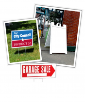 election signs, A-frames sign, garage sale sign examples