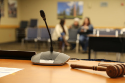 A photo of the mayor's microphone and gavel