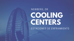 orange and yellow image announcing Newberg oregon cooling center