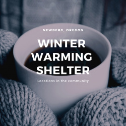 Image announcing winter warming shelter locations in Newberg, Oregon