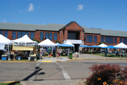 The outside of the Chehalem Cultural Center with booths outside 