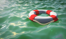image of lifebelt floating on water. 