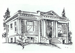 Line drawing of the original Carnegie library Newberg