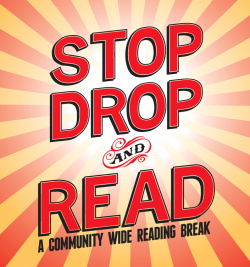 text that reads stop drop and read