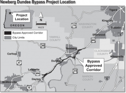 A map of where the Newberg Dundee bypass will be located 