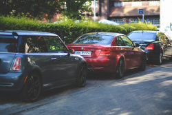 Cars parked along a street