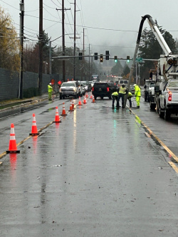 The Public Works Team responds to the scene of the spill 