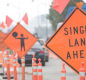 Traffic sign reading "Single Land Ahead"